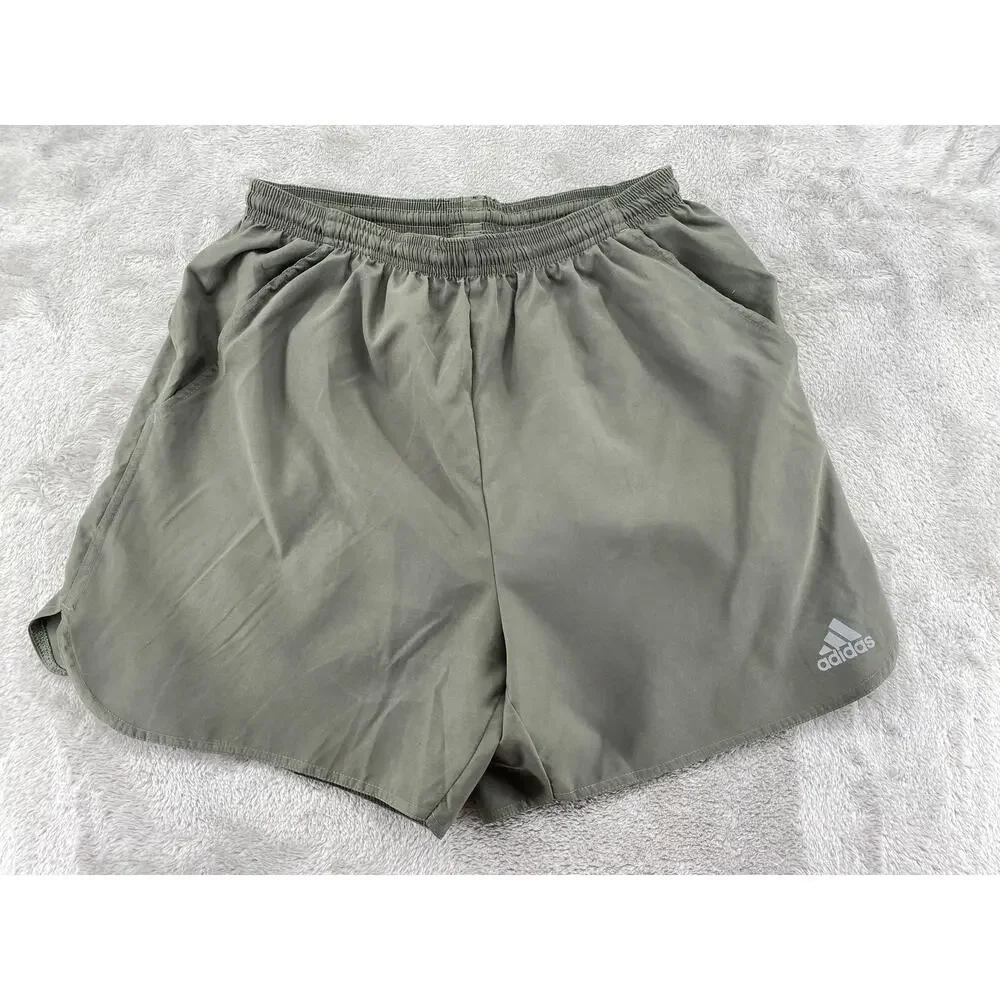 Adidas Running Shorts Olive Green Lightweight Lined Athletic Men's Medium